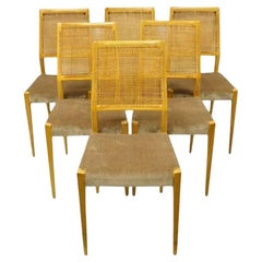 Vintage Mid Century Danish Modern Birch Wood Cane Back Dining Chairs - Set of 6