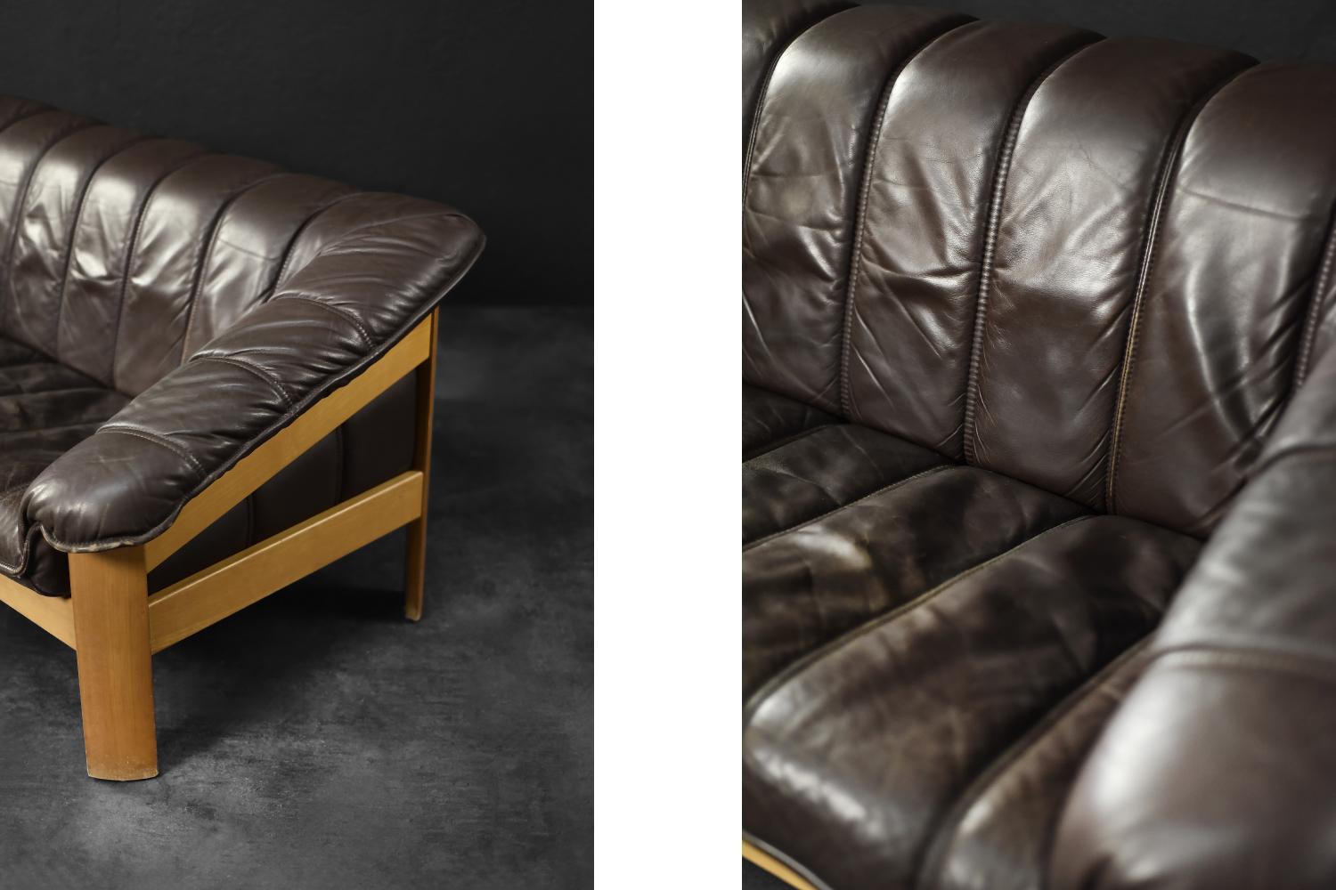 Vintage Mid-Century Danish Modern Brown Leather 2-Seater Sofa, 1970s For Sale 5