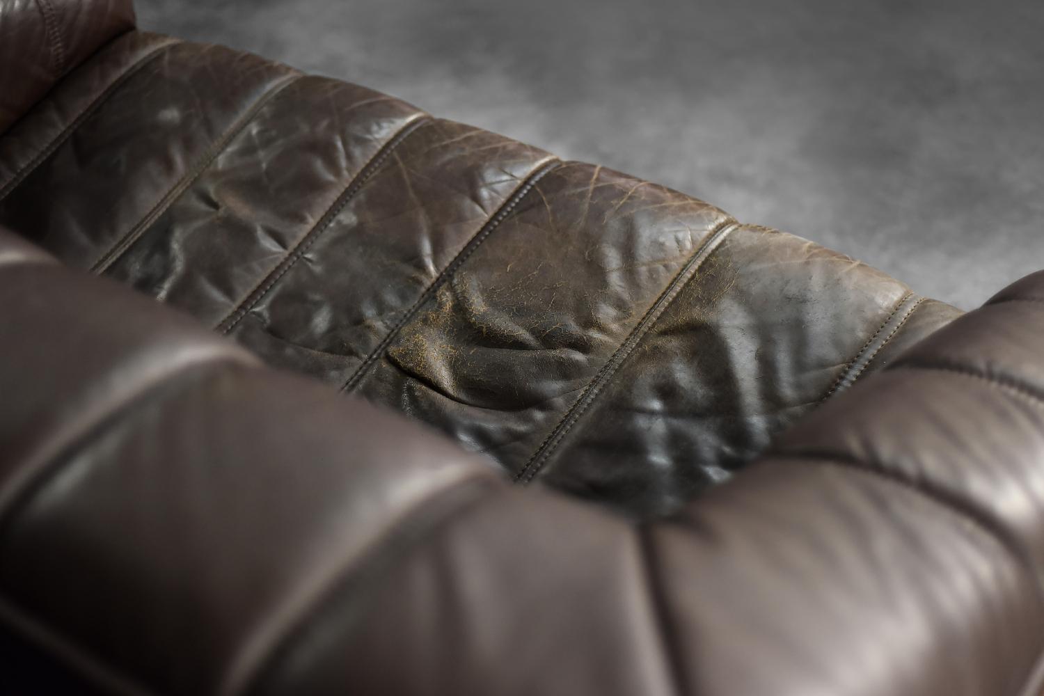 Vintage Mid-Century Danish Modern Brown Leather 2-Seater Sofa, 1970s For Sale 6