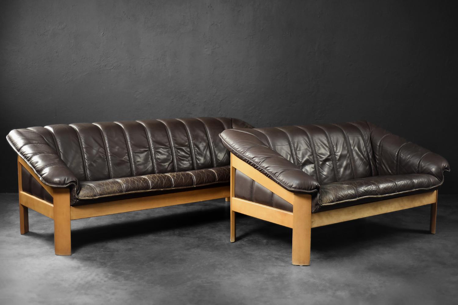 Vintage Mid-Century Danish Modern Brown Leather 2-Seater Sofa, 1970s For Sale 8