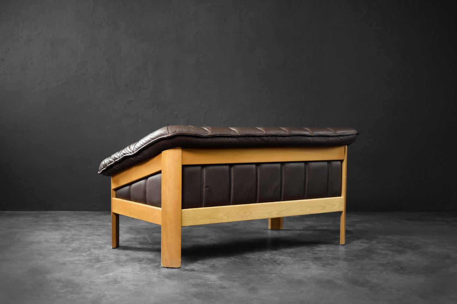 Vintage Mid-Century Danish Modern Brown Leather 2-Seater Sofa, 1970s For Sale 1