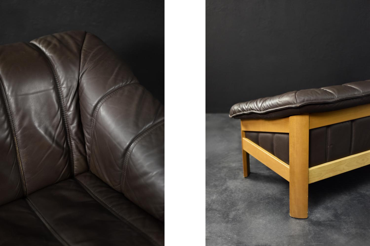Vintage Mid-Century Danish Modern Brown Leather 2-Seater Sofa, 1970s For Sale 2