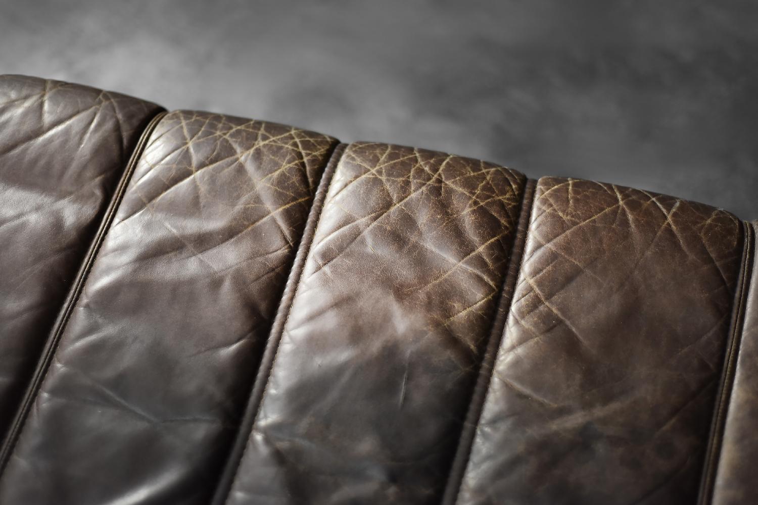 Sofá de 3 plazas Vintage Mid-Century Danish Modern Cuero Marrón, Años 70 en venta 6