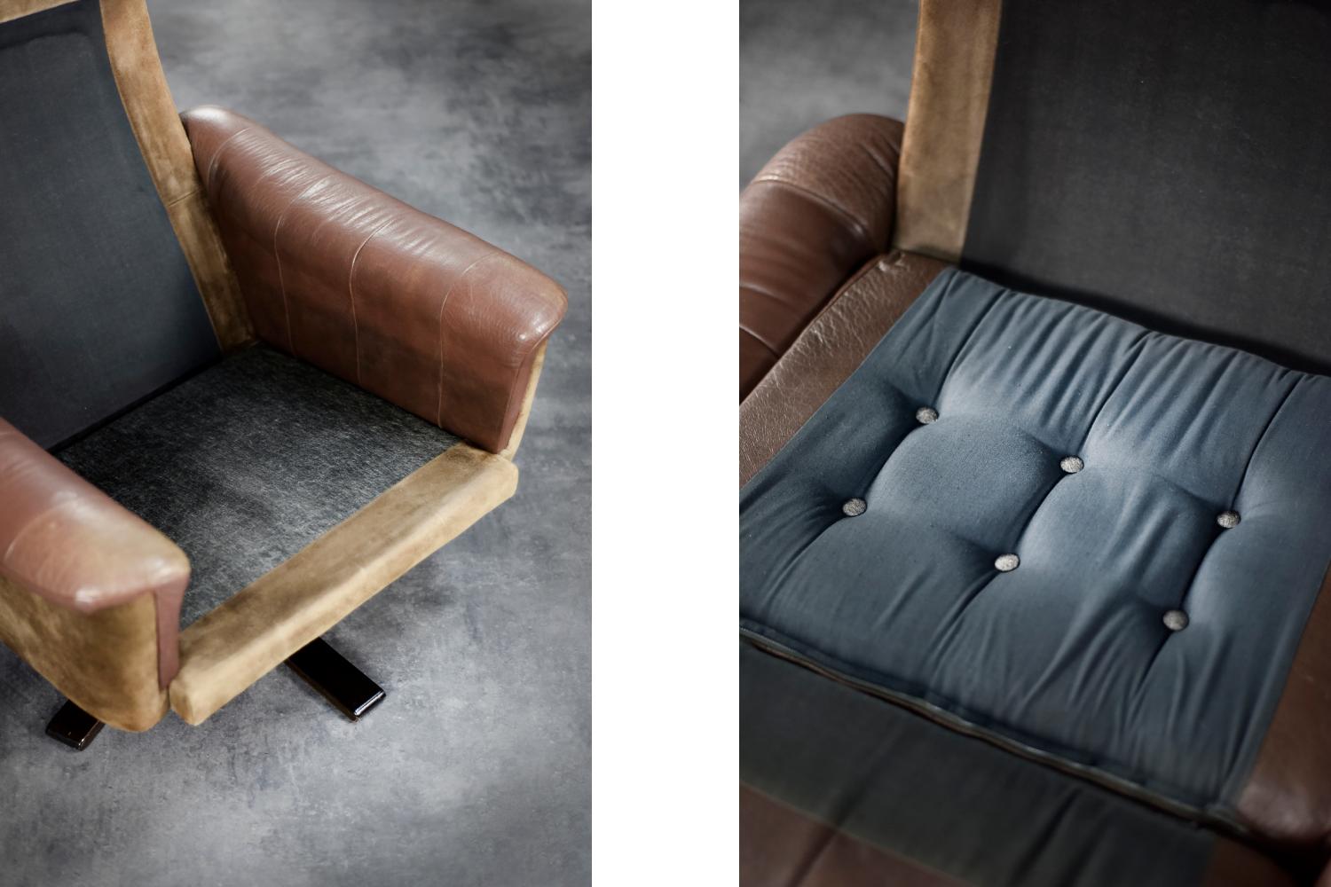 Vintage Mid-Century Danish Modern Brauner Leder Drehsessel von Lystager im Angebot 8