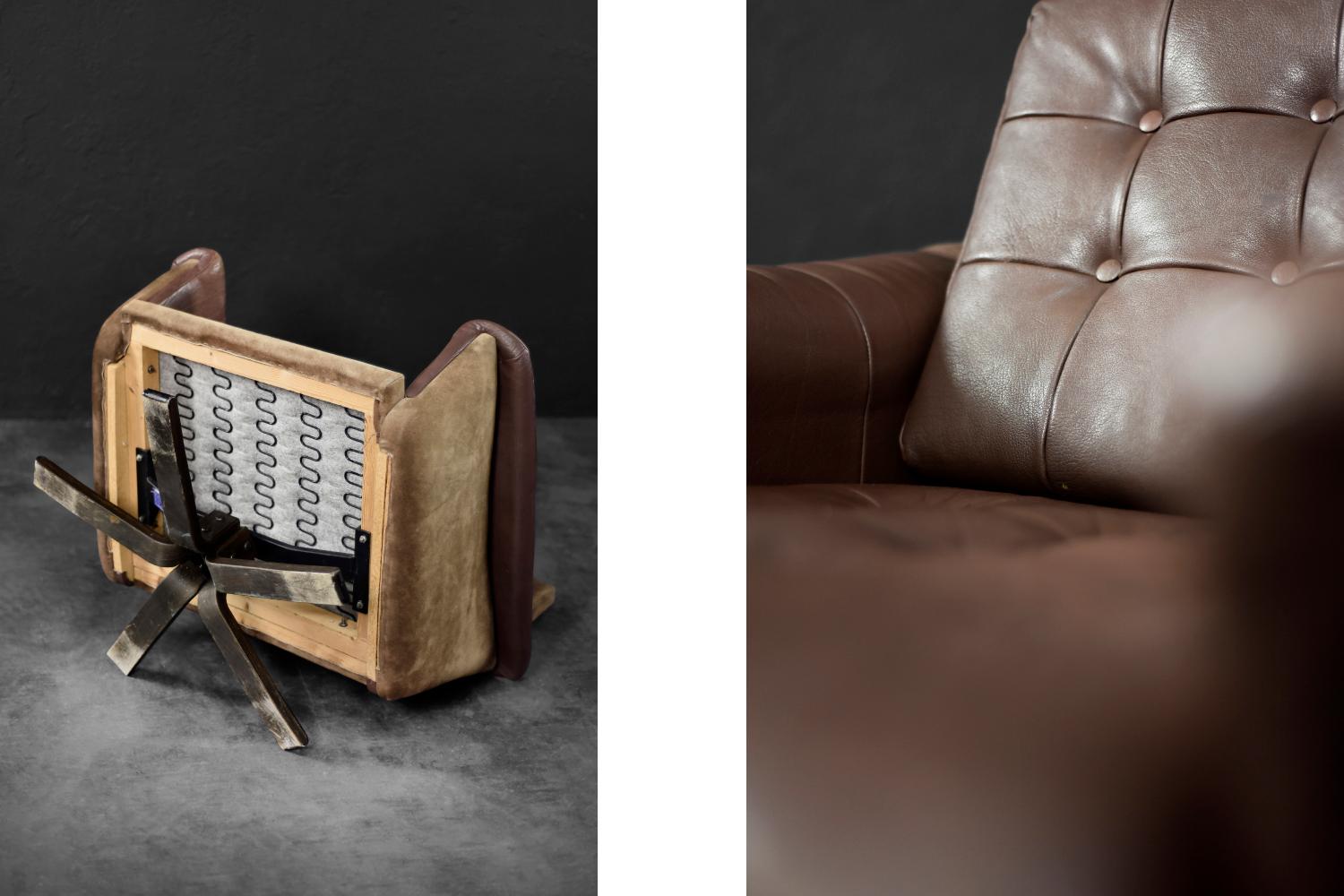 Vintage Mid-Century Danish Modern Brauner Leder Drehsessel von Lystager im Angebot 9