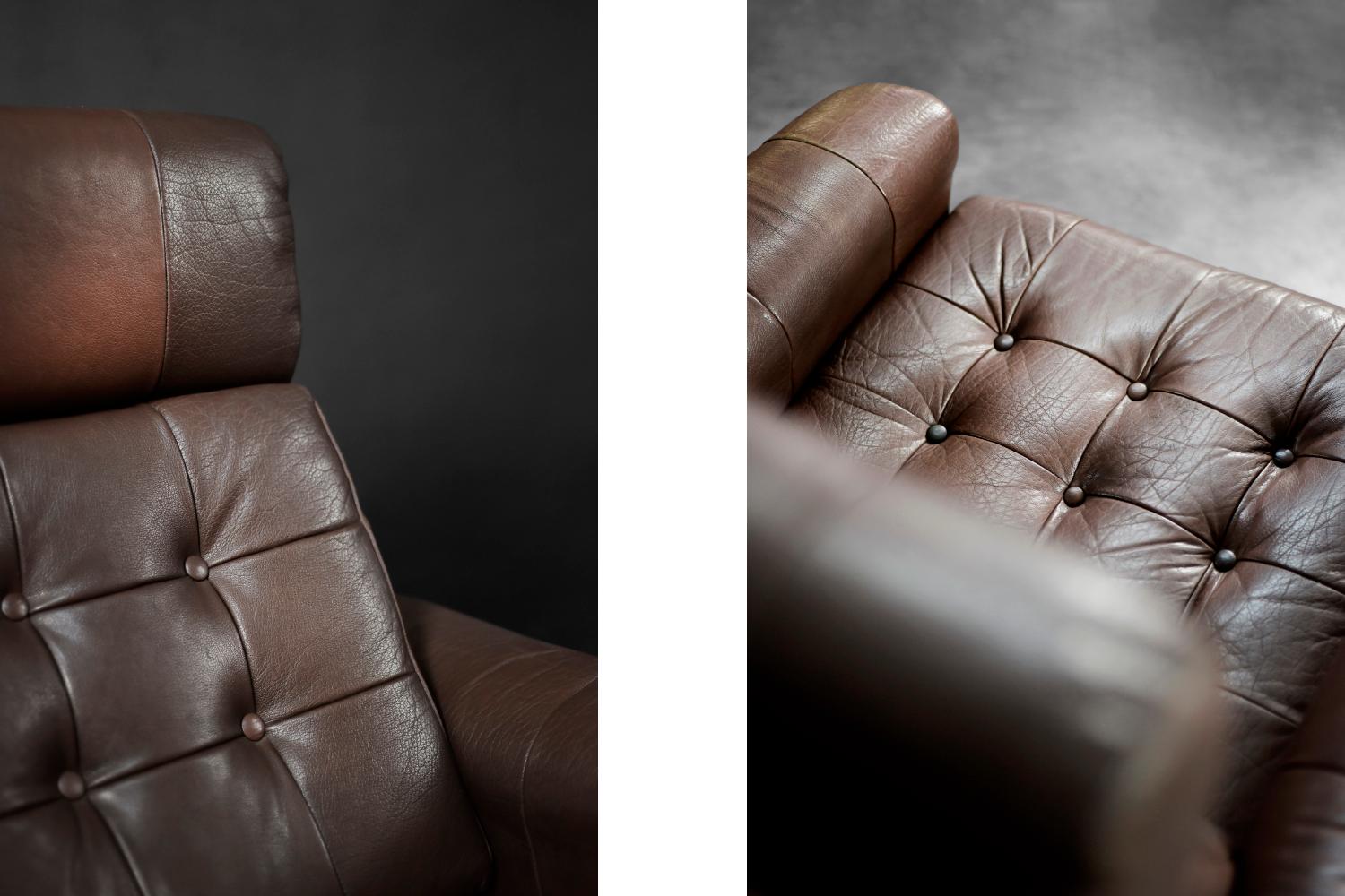 Vintage Mid-Century Danish Modern Brauner Leder Drehsessel von Lystager (Moderne der Mitte des Jahrhunderts) im Angebot