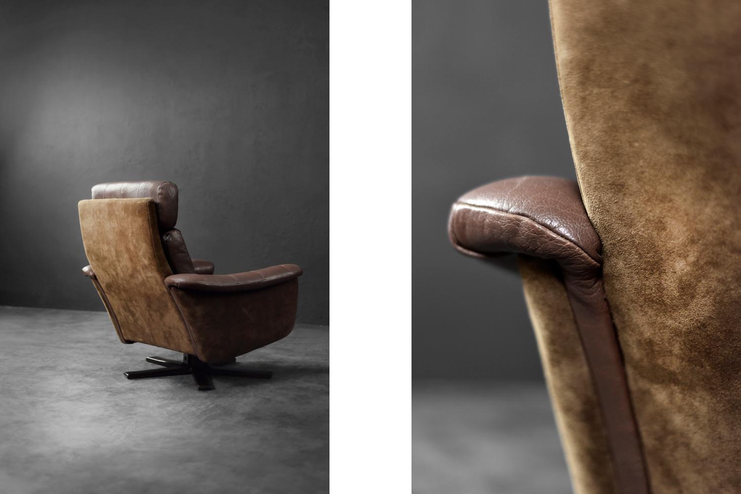 Vintage Mid-Century Danish Modern Brauner Leder Drehsessel von Lystager (Ende des 20. Jahrhunderts) im Angebot