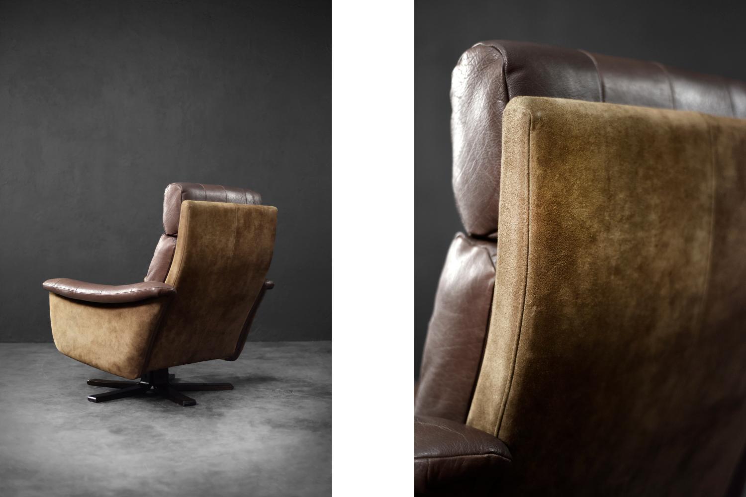 Vintage Mid-Century Danish Modern Brauner Leder Drehsessel von Lystager im Angebot 1