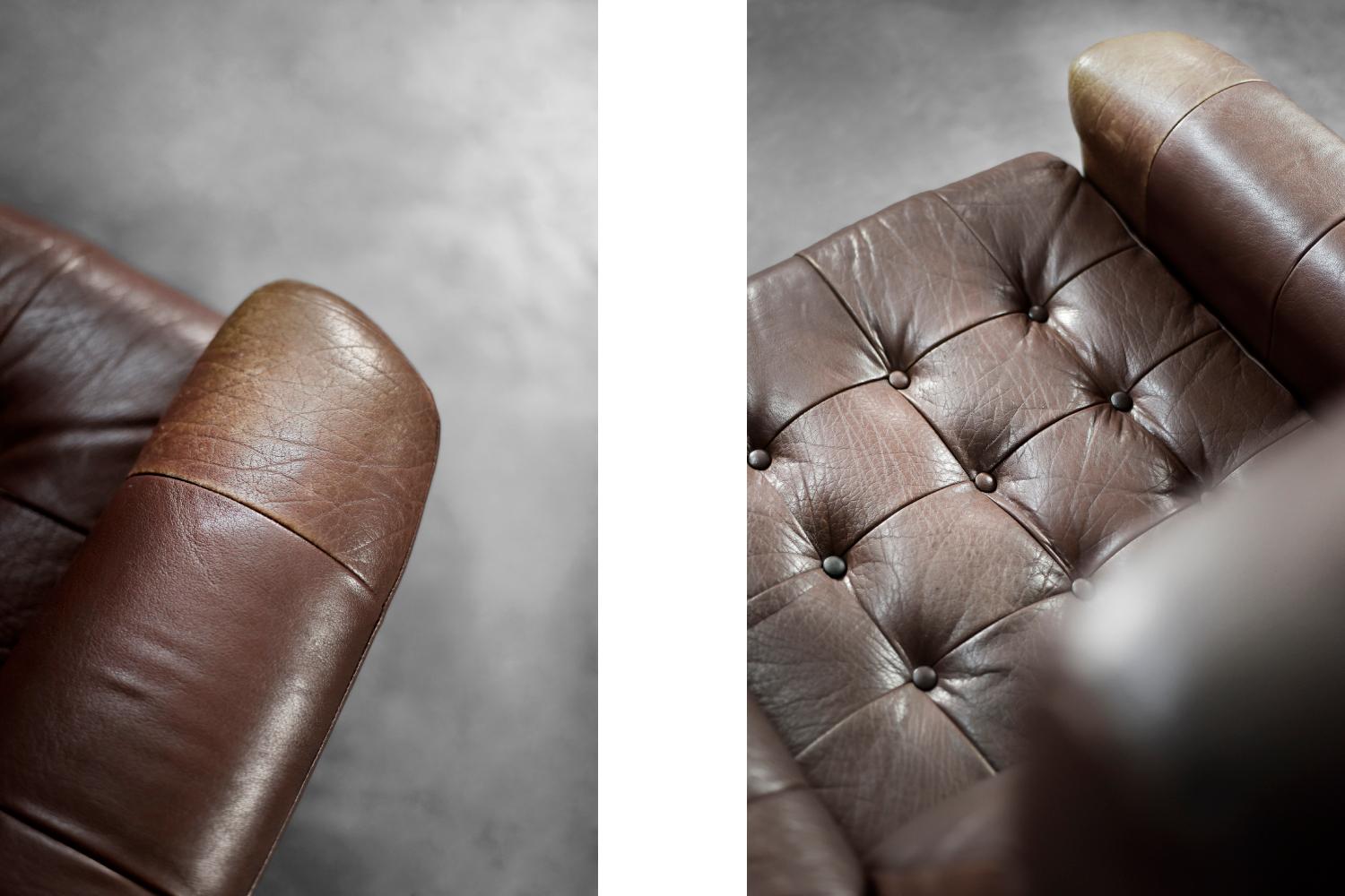 Vintage Mid-Century Danish Modern Brauner Leder Drehsessel von Lystager im Angebot 3