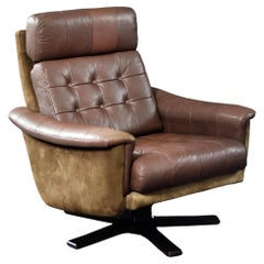 Vintage Mid-Century Danish Modern Brown Leather Swivel Armchair from Lystager Vintage Mid-Century Danish Modern Brown Leather Swivel Armchair from Lystager