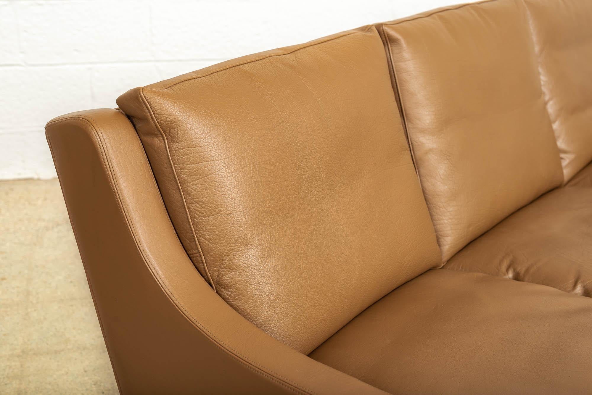 Vintage Midcentury Danish Modern Brown Leather Three-Seat Sofa, 1960s For Sale 2