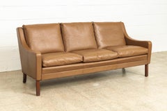 Vintage Midcentury Danish Modern Brown Leather Three-Seat Sofa, 1960s
