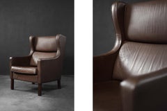 Vintage Mid-Century Danish Modern Brown Leather Wing Chair, 1960s