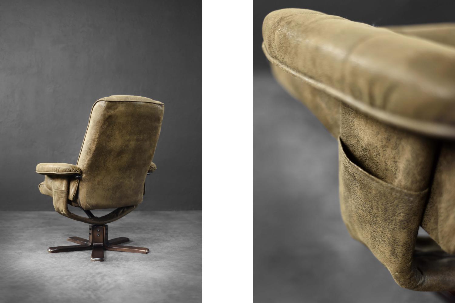 Milieu du XXe siècle Vintage Mid-Century Danish Modern Brown Swivel Chair & Ottoman, 1960s, Set of 2 en vente