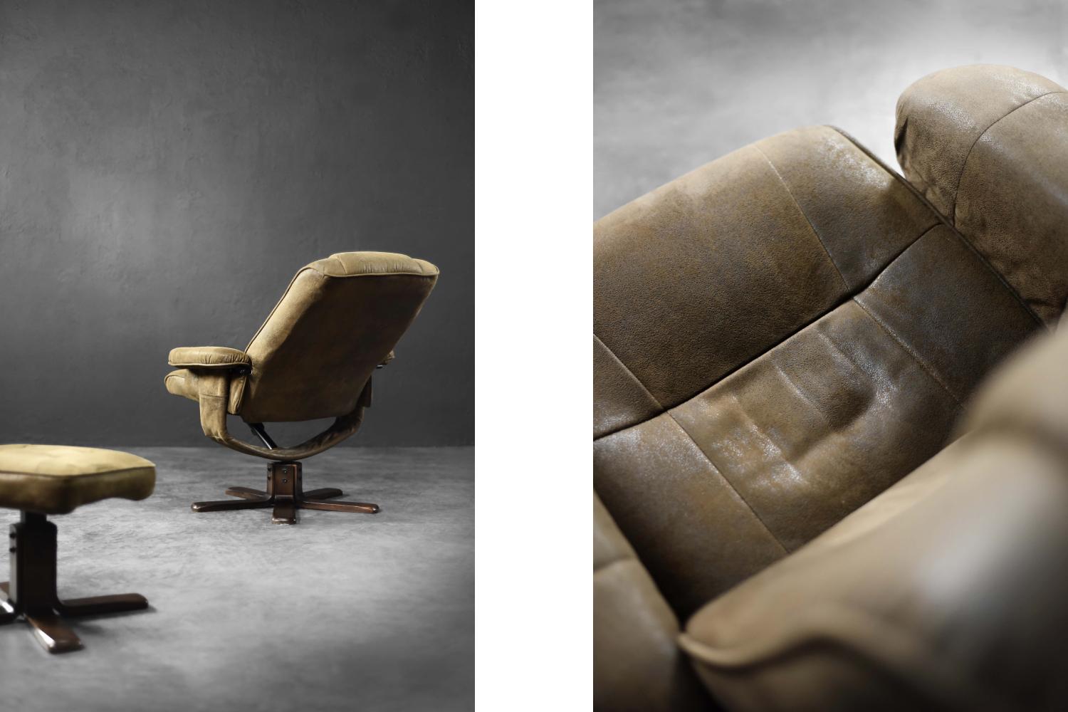 Textile Vintage Mid-Century Danish Modern Brown Swivel Chair & Ottoman, 1960s, Set of 2 en vente