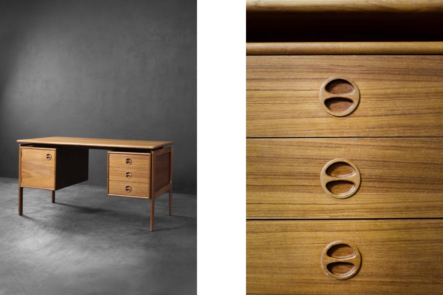 Vintage Mid-Century Danish Modern Brown Teak Desk by Arne Vodder for GV Møbler For Sale 4
