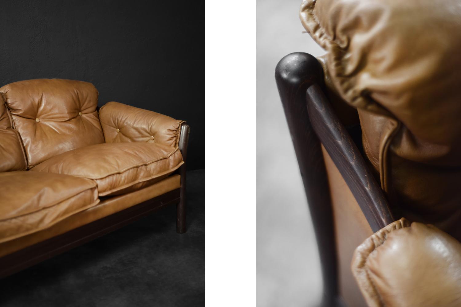 Canapé 3 places danois moderne du milieu du siècle dernier en cuir cognac, années 1960 en vente 2