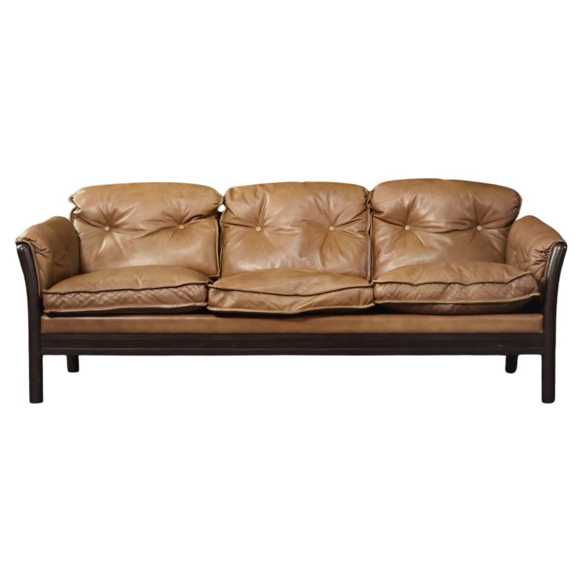 Vintage Mid-Century Danish Modern Cognac Leather 3-Seater Sofa, 1960s