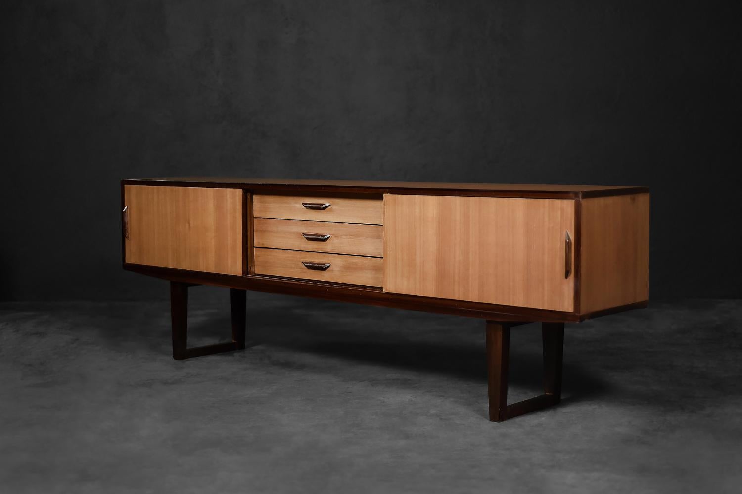 Vintage Mid-Century Danish Modern Exotic Wood Sideboard with Drawers, 1970s For Sale 10
