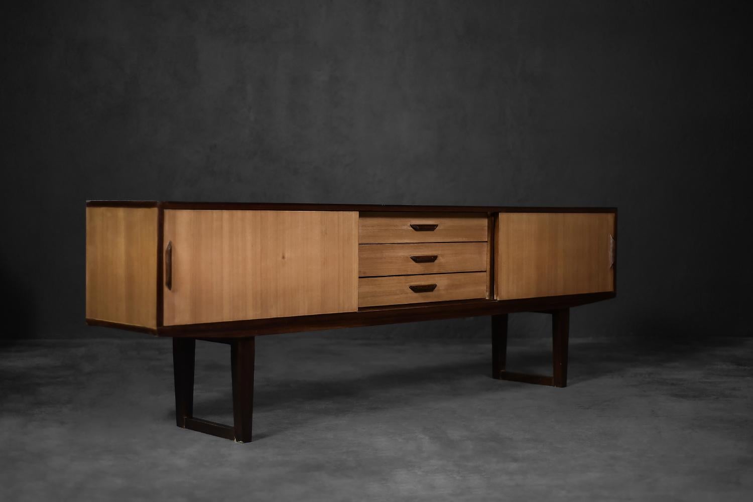 Vintage Mid-Century Danish Modern Exotic Wood Sideboard with Drawers, 1970s For Sale 3