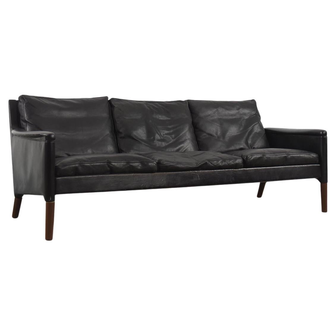Vintage Mid-Century Danish Modern Leather&Rosewood 3-Seat Sofa by Kurt Østervig