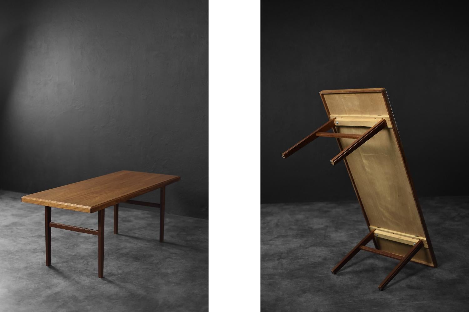 Table basse longue en teck brun, Vintage Mid-Century Danish Modern, 1960s en vente 2