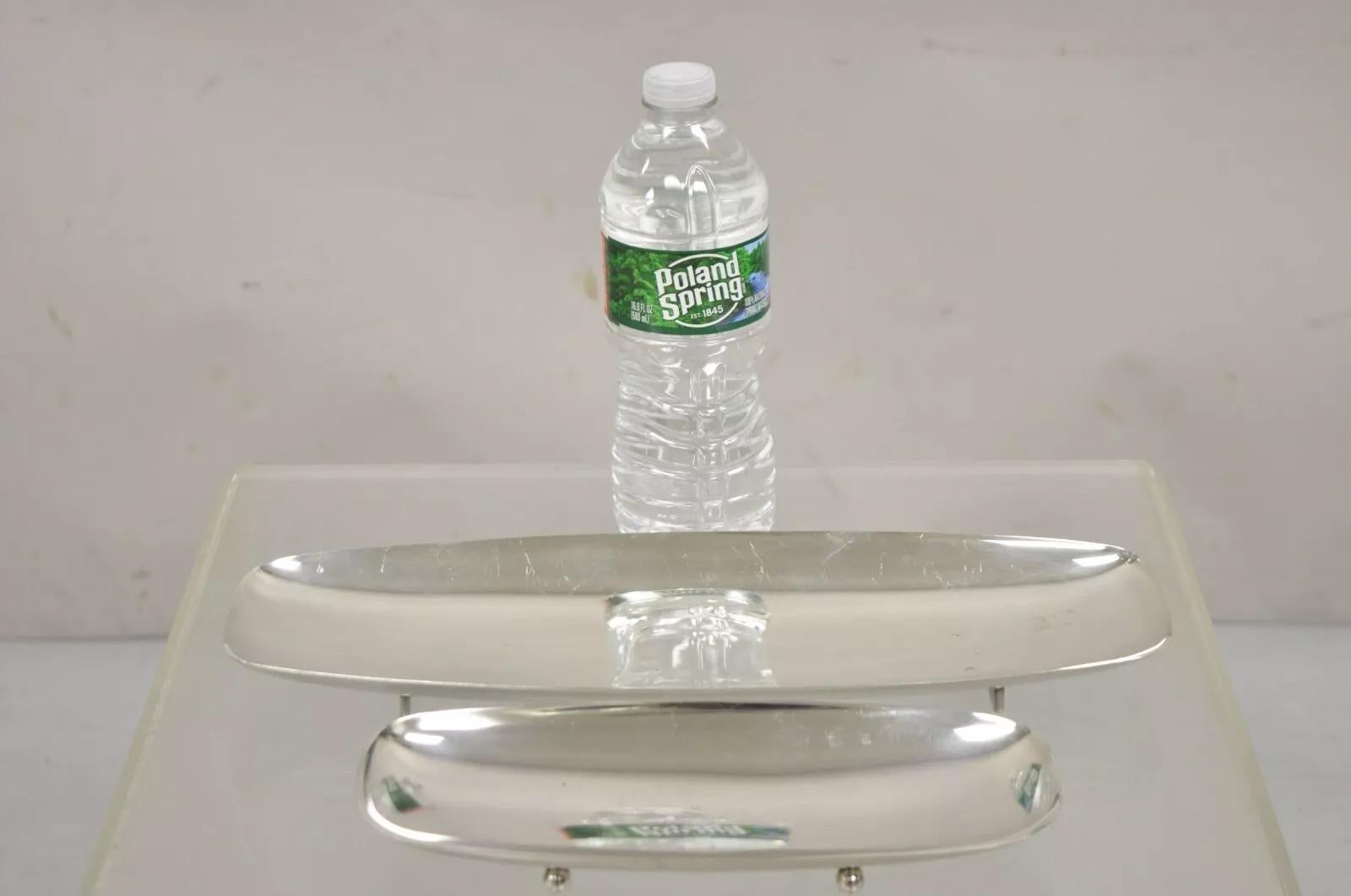 Vintage Mid Century Danish Modern Narrow Silver Plated Footed Dish Tray - 2 Pcs For Sale 4