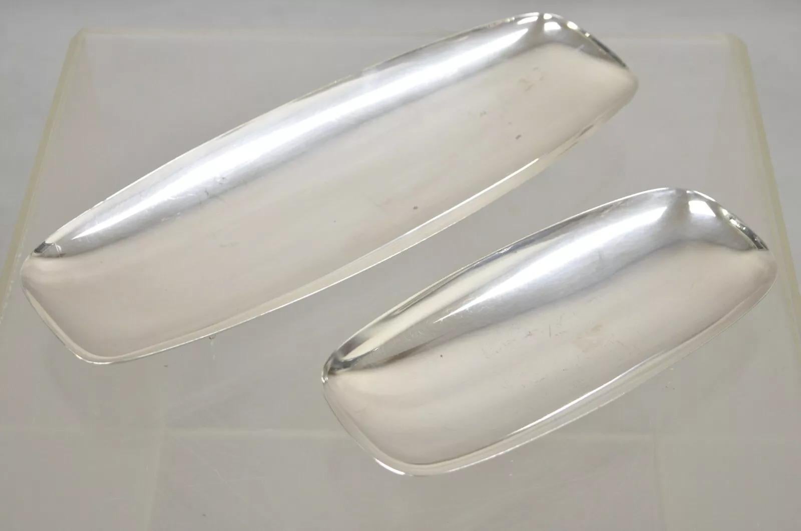 Vintage Mid Century Danish Modern Narrow Silver Plated Footed Dish Tray - 2 Pcs For Sale 5