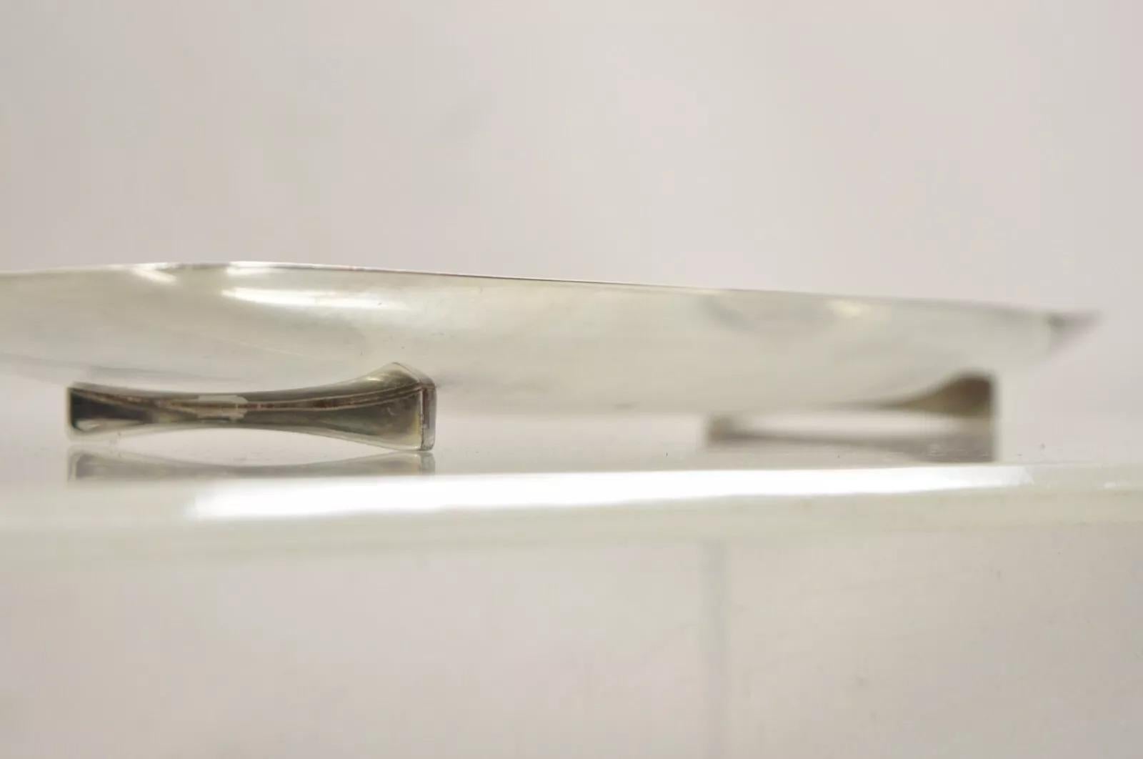 Unknown Vintage Mid Century Danish Modern Narrow Silver Plated Footed Dish Tray - 2 Pcs For Sale