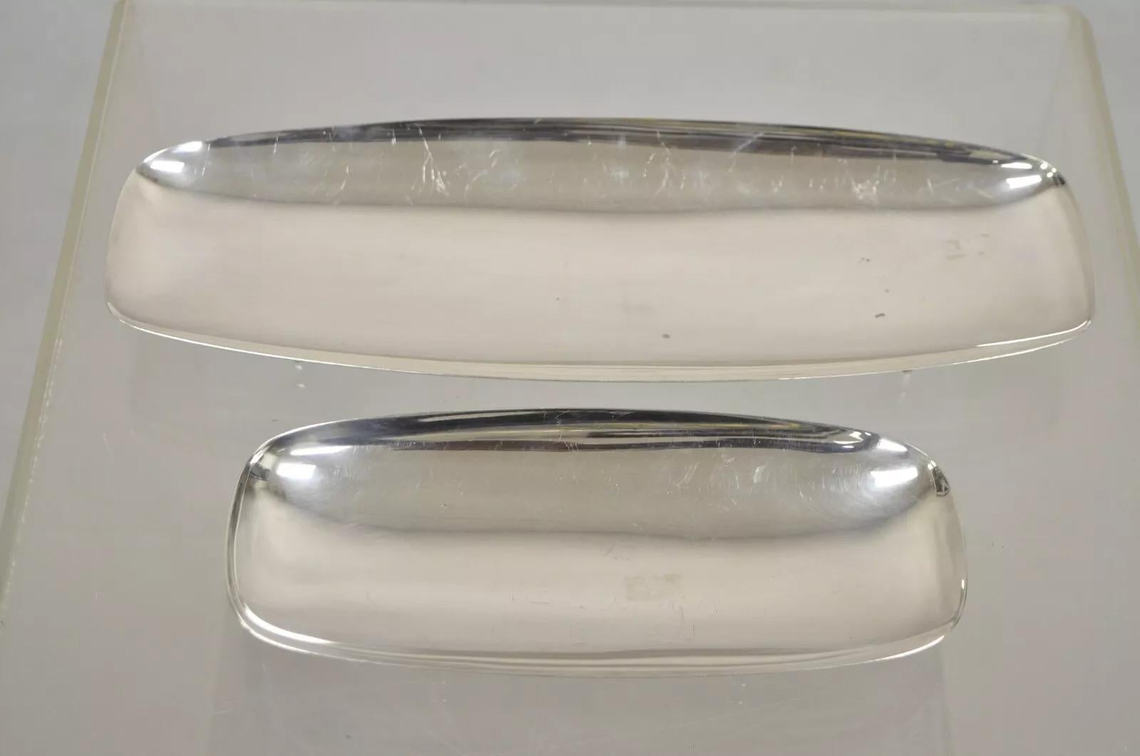 Vintage Mid Century Danish Modern Narrow Silver Plated Footed Dish Tray - 2 Pcs In Good Condition For Sale In Philadelphia, PA