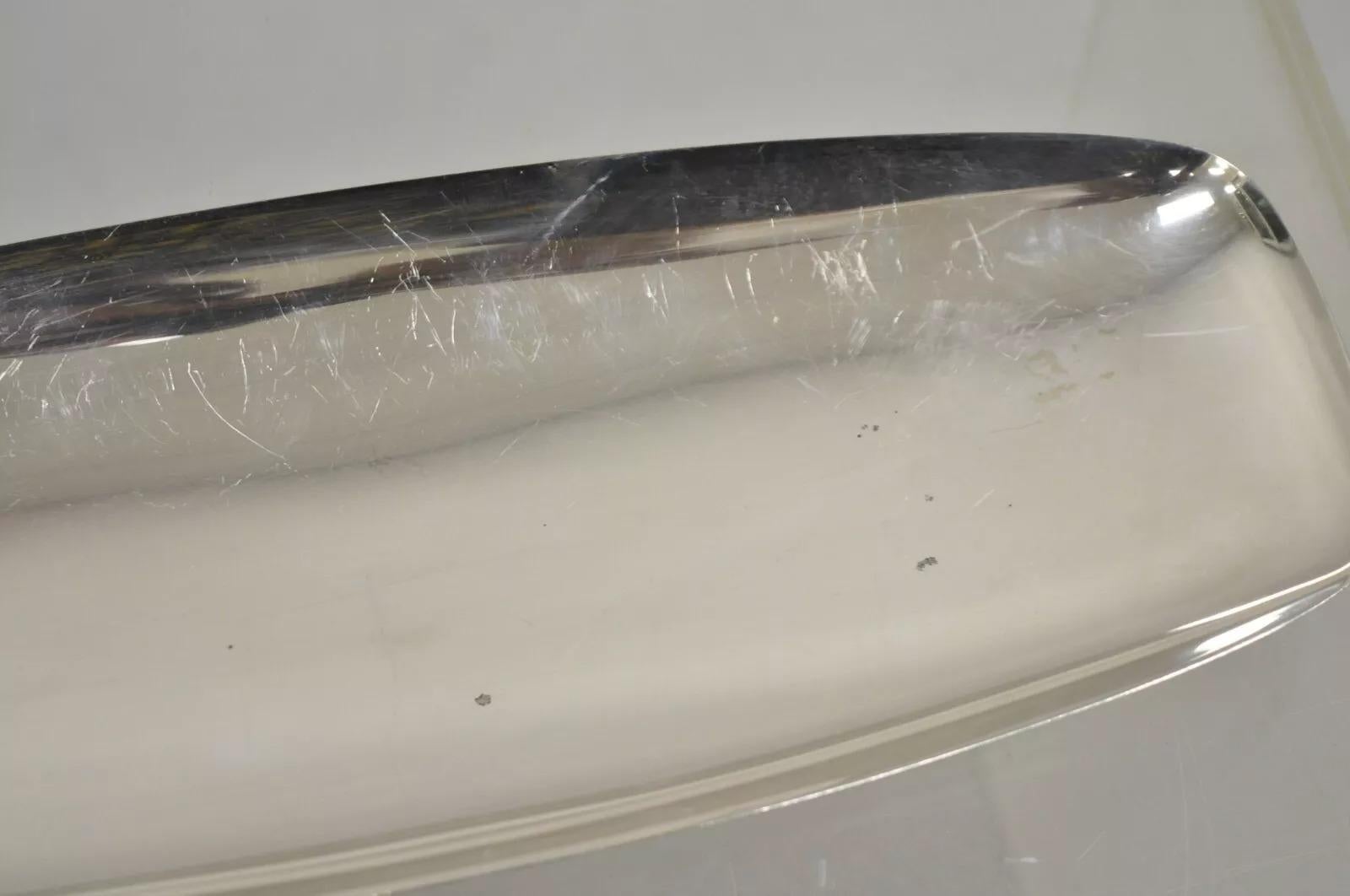 20th Century Vintage Mid Century Danish Modern Narrow Silver Plated Footed Dish Tray - 2 Pcs For Sale
