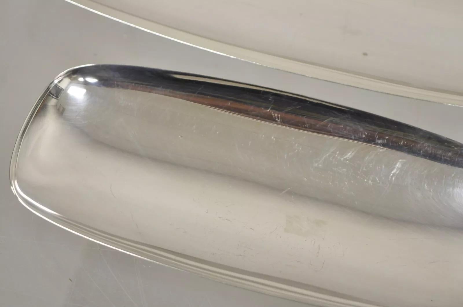 Vintage Mid Century Danish Modern Narrow Silver Plated Footed Dish Tray - 2 Pcs For Sale 1