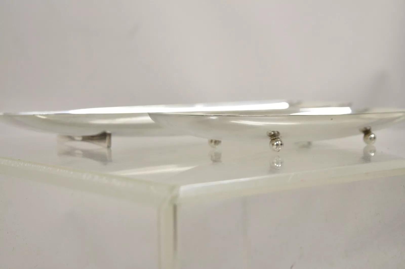 Vintage Mid Century Danish Modern Narrow Silver Plated Footed Dish Tray - 2 Pcs For Sale 2