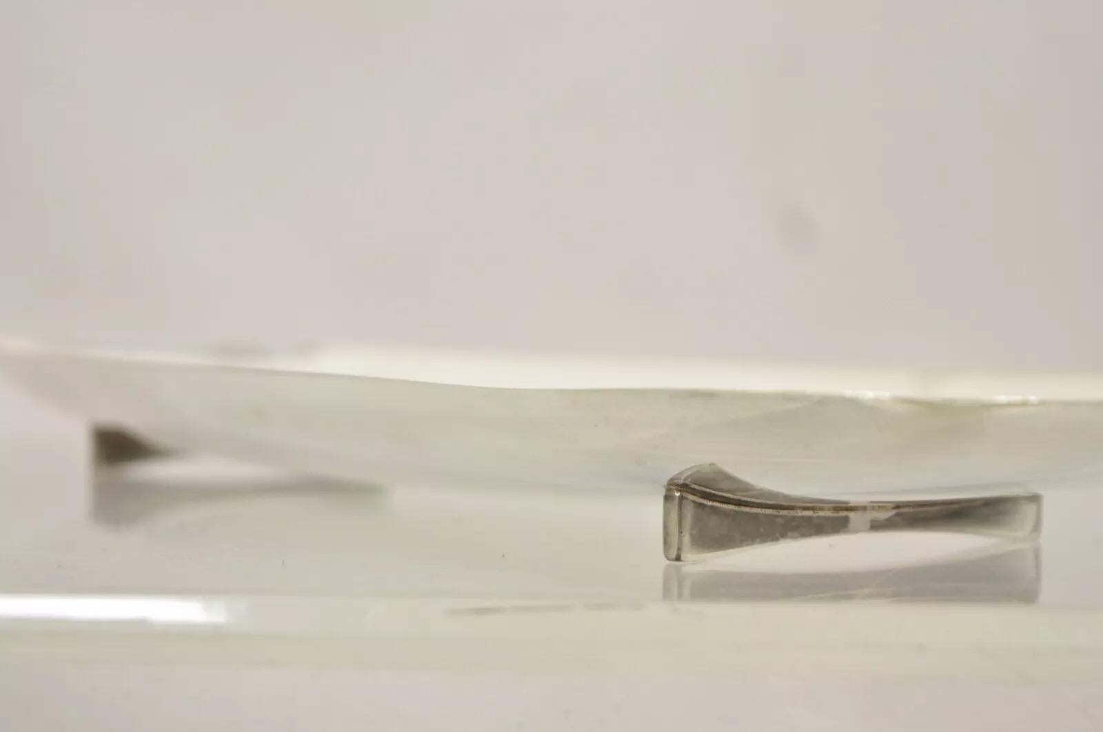 Vintage Mid Century Danish Modern Narrow Silver Plated Footed Dish Tray - 2 Pcs For Sale 3