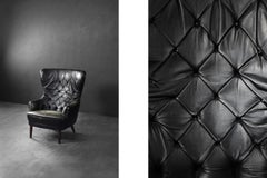 Vintage Mid-Century Danish Modern Quilted Black Leather Wing Chair, 1960s