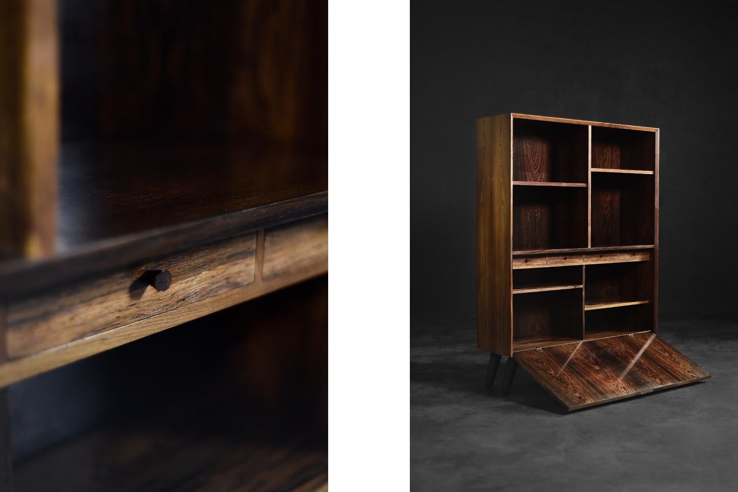 Librería vintage de palisandro con barra, moderna danesa de mediados de siglo, de Erik Brouer Madera en venta