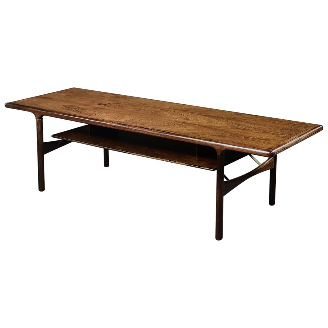 Vintage Mid-Century Danish Modern Rosewood Coffee Table with Shelf&Pull-Out Top