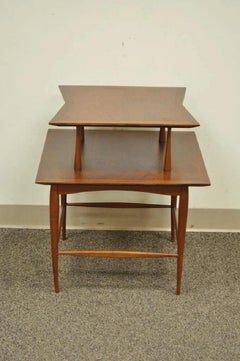 Vintage Mid Century Danish Modern Sculpted Walnut 2 Tier Side End Lamp Table