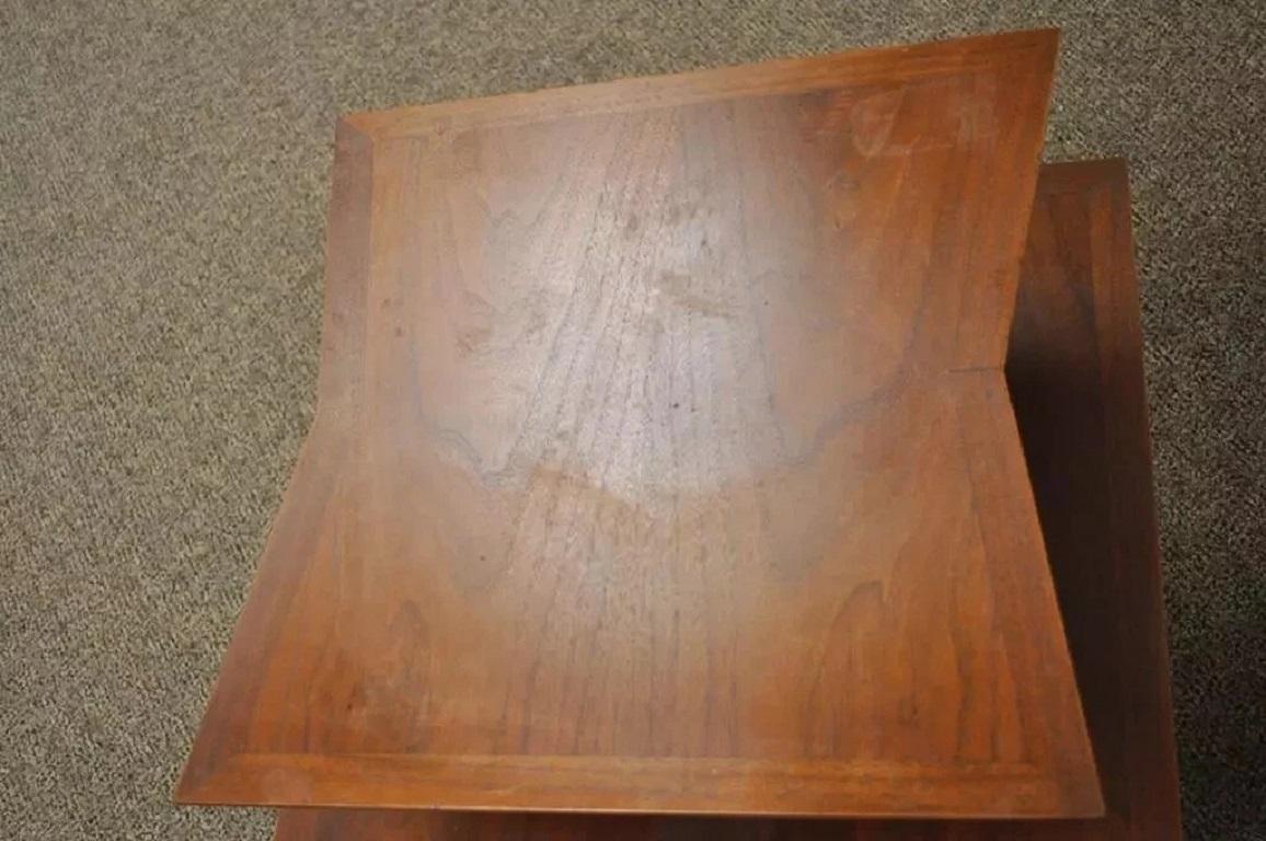 Vintage Mid Century Danish Modern Sculpted Walnut 2 Tier Side End Lamp Table For Sale 1