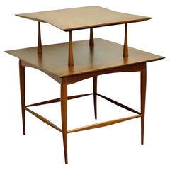 Vintage Mid Century Danish Modern Sculpted Walnut 2 Tier Side End Lamp Table