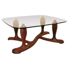 Dänischer moderner Vintage-Couchtisch aus Nussbaumholz mit Glasplatte aus der Mitte des Jahrhunderts