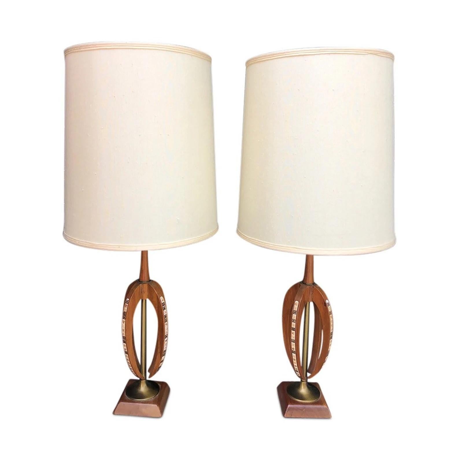 Vintage Mid Century Danish Modern Sculptural Teak Table Lamps 'Pair' In Good Condition In Hudson, NY