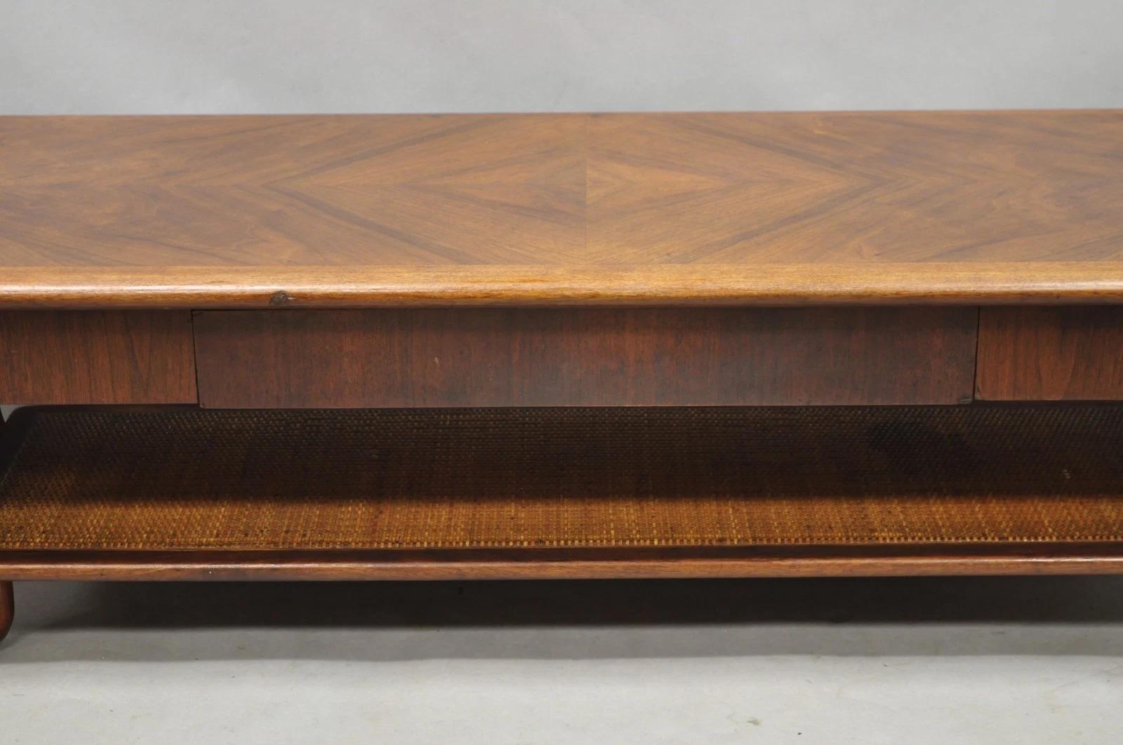 Vintage Mid Century Danish Modern Sculptural Walnut 1 Drawer Long Coffee Table For Sale 7