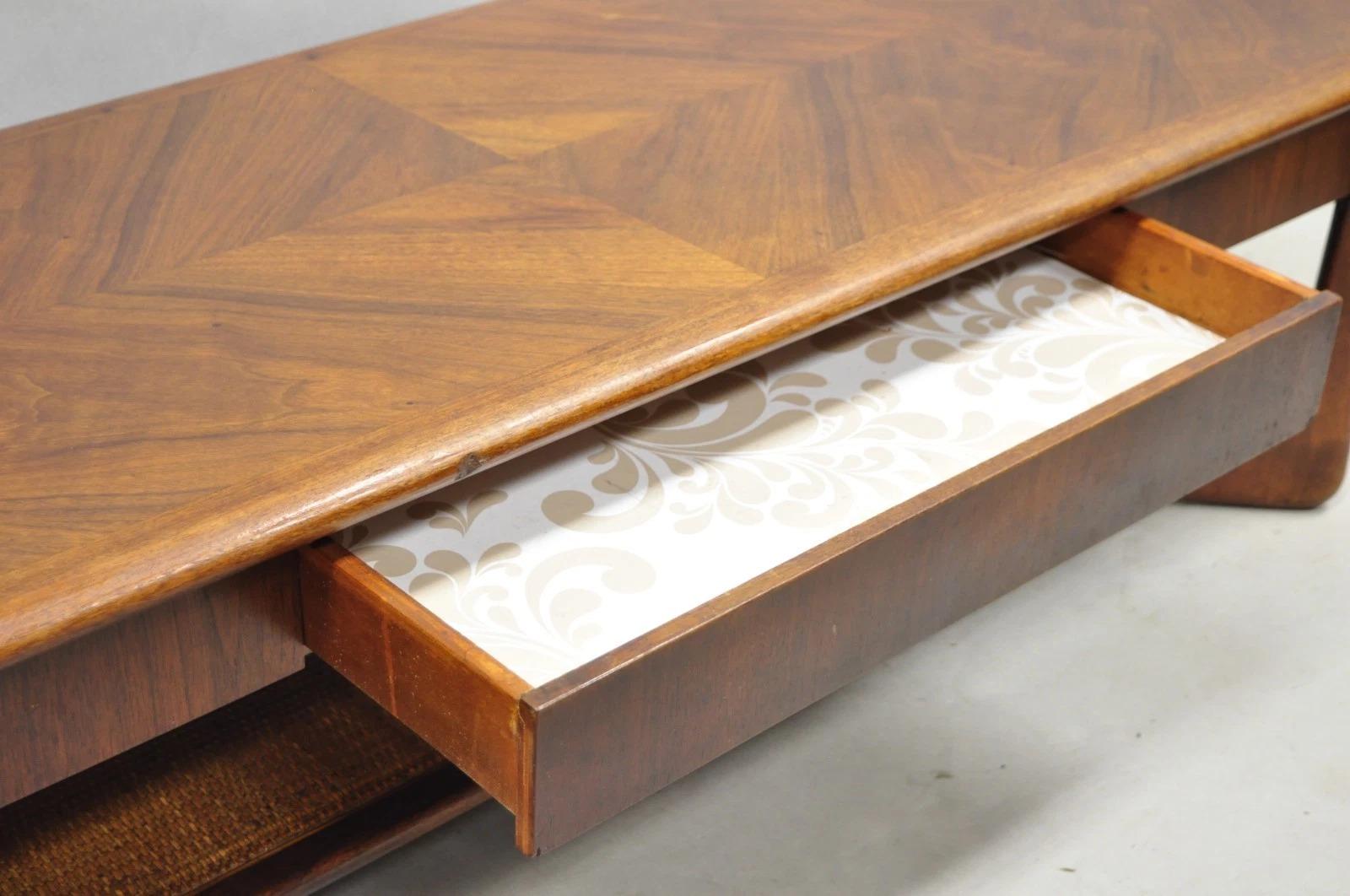 Vintage Mid Century Danish Modern Sculptural Walnut 1 Drawer Long Coffee Table For Sale 8