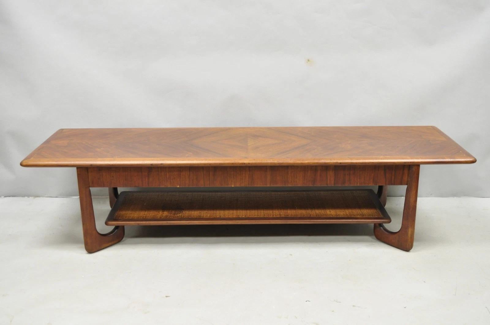 Vintage Mid Century Danish Modern Sculptural Walnut 1 Drawer Long Coffee Table For Sale 9