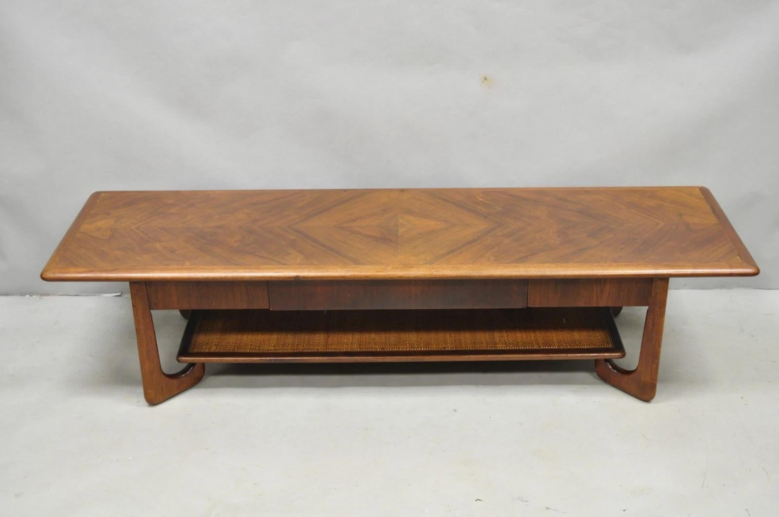 Vintage Mid Century Danish Modern Sculptural Walnut 1 Drawer Long Coffee Table For Sale 10