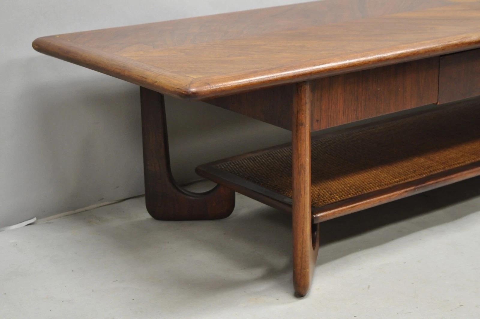 20th Century Vintage Mid Century Danish Modern Sculptural Walnut 1 Drawer Long Coffee Table For Sale