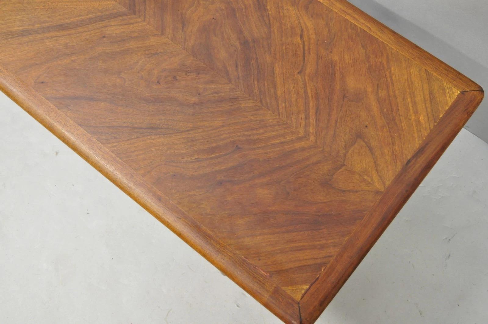 Vintage Mid Century Danish Modern Sculptural Walnut 1 Drawer Long Coffee Table For Sale 1