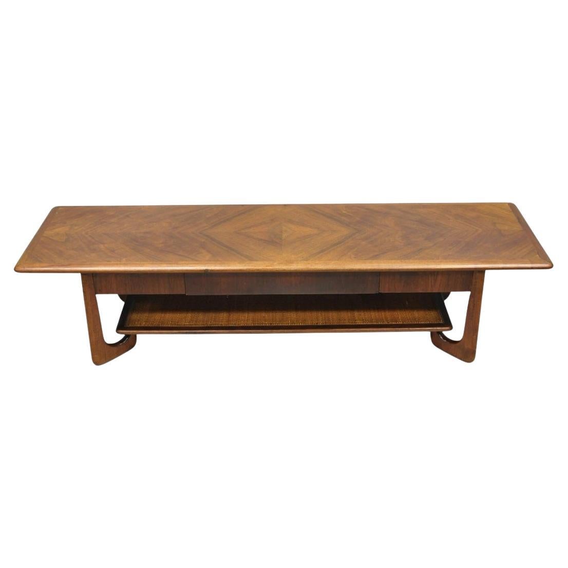 Vintage Mid Century Danish Modern Sculptural Walnut 1 Drawer Long Coffee Table