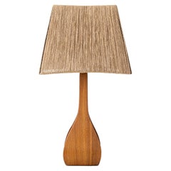 Vintage Mid-Century Danish Modern Sculptural Wood Table Lamp, New Jute Shade